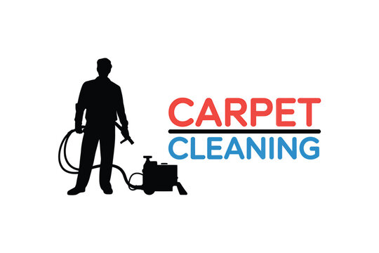 silhouette figure using carpet cleaning equipment with bold text overlay - Powered by Adobe