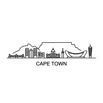 a simple black and white line drawing of cape town s skyline and iconic table mountain