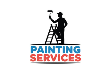 painter silhouette standing on ladder holding a paint roller representing painting services