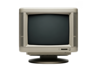 Vintage beige crt television monitor with blank screen and retro design isolated on transparent background