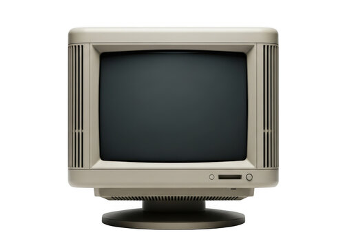 Vintage beige crt television monitor with blank screen and retro design isolated on transparent background