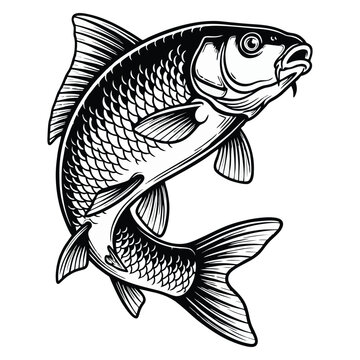 Elegant vintage illustration of a jumping carp freshwater fish art design