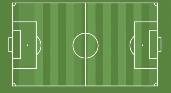 Green soccer field with white markings and goal areas.