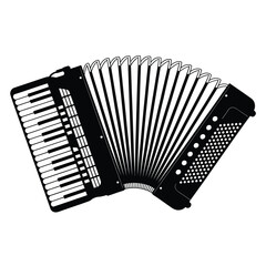 a detailed monochrome illustration of a classic accordion musical instrument