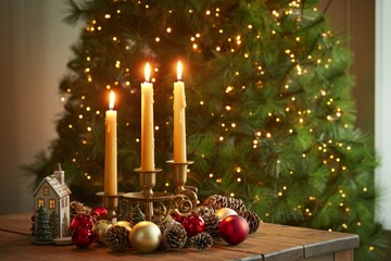 A warm photograph of three elegant ivory candles