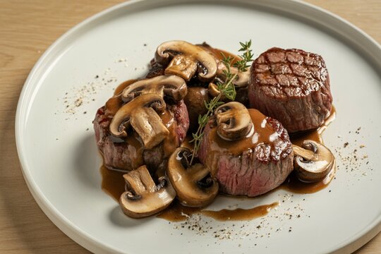 perfectly seared aged Angus beef filet medallions