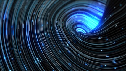 Fototapeta premium Blue energy abstract swirling curved swirl lines of glowing bright magical energy streaks and flying particles background