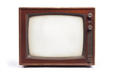 Vintage wooden TV box with a framed screen stands alone on a white background, showcasing the design from earlier decades in television history