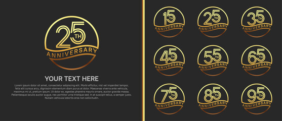 Naklejka premium anniversary logo set with circle. gold color on black background for celebration moment