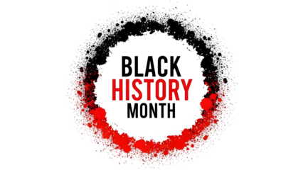 Black history month logo with red and black splatter isolated on transparent background for celebration
