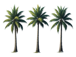 Three palm trees on transparent background isolated