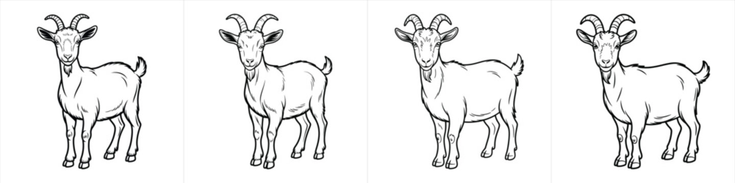 line art goats animal set vector outline illustration farm mammal wildlife horns black and white clipart design vector illustration artwork