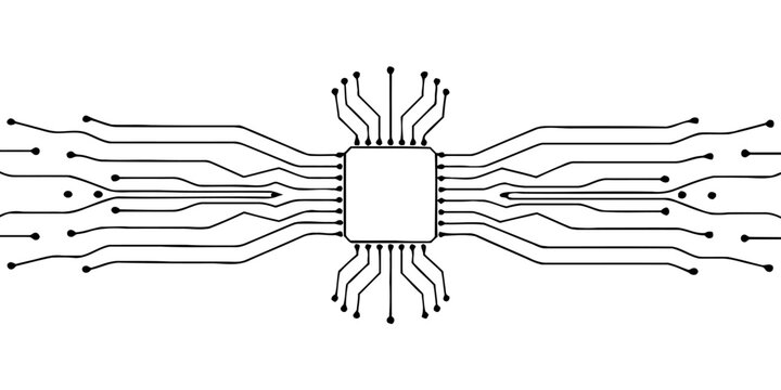 Futuristic Abstract Technology Background with Glowing Circuit Lines and Blue Neon Light