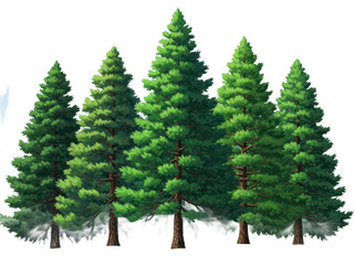 Illustration of a group of evergreen trees on transparent background