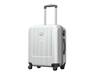 White Suitcase with Wheels and Handle.