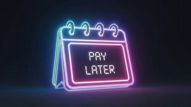 Digital glowing calendar icon illustrating 'Pay Later' deferred payment options and future