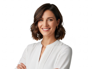 Smiling businesswoman in white blouse isolated on transparent background