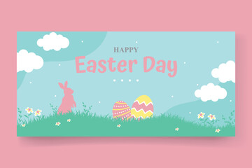 Flat easter celebration horizontal banner template