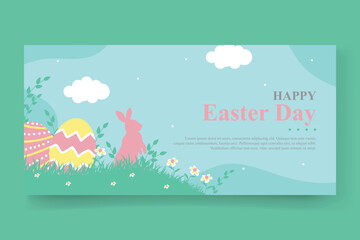 Flat easter celebration horizontal banner template