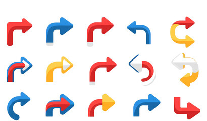 Playful colorful turn arrows flat vector set right left directions isolated EPS7