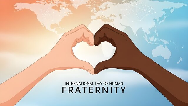 Diverse hands forming heart shape on International Day of Human Fraternity