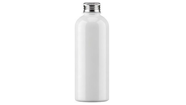 White plastic cosmetic bottle with silver screw on cap white plastic bottle silver cap empty bottle