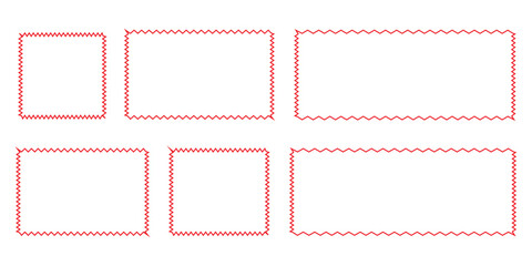 Decorative rectangular and square frames with a distinctive red zigzag edge icon vector. Blank borders of post stamps. Empty postal stamp symbol. vector illustration.