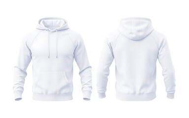 Blank white hooded sweatshirt front and back view
