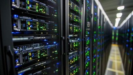 Digital data processing within a modern computer server environment at a technology facility, digital data processing over computer servers - Powered by Adobe