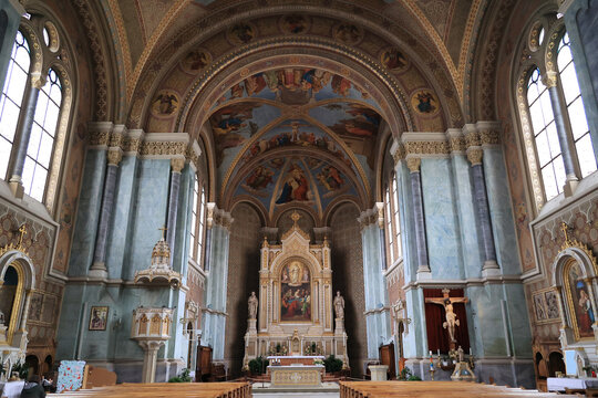 Interior view of the parish church in Bruneck, South Tyrol, Italy