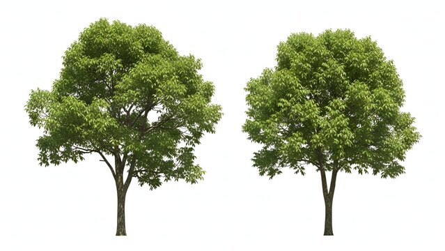 Two healthy green trees with full foliage isolated on a white background - Powered by Adobe
