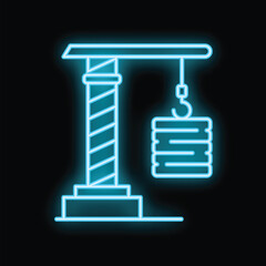 Fototapeta premium Minimalist vector illustration of a construction crane lifting a concrete slab, construction and building site concept