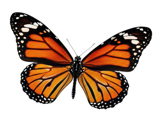 Fototapeta premium Colorful monarch butterfly with orange and black wings isolated on transparent background