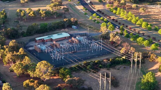 Aerial View of an Electrical Power Substation in Canberra Australia