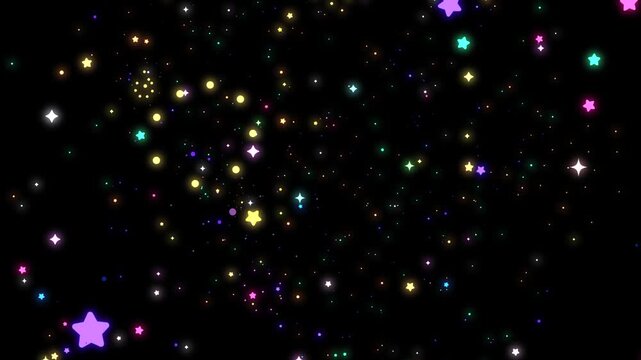 Colorful stars flying in the dark animation. (loop)