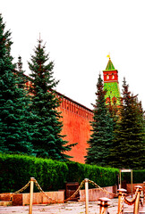 The Spasskaya Tower of the Moscow Kremlin, isolated on a white background with its outline clipped. Side view. Transparent background.