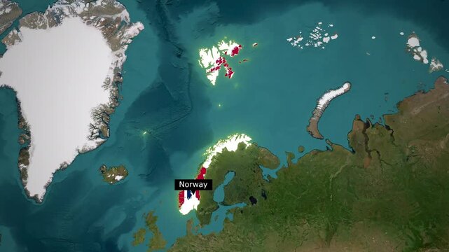 Norway and Svalbard Map Animation with National Flag for European Energy Security, NATO Defense Strategy, Arctic Geopolitics, and Scandinavian Natural Gas Supply Market Trends