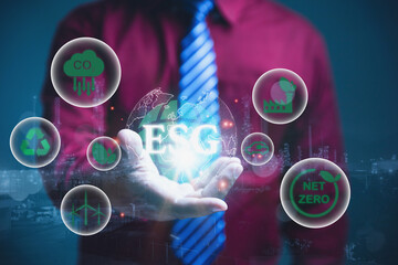 Businessman Actively Engaging with ESG Environmental, Social, and Governance Technology.