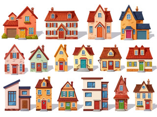 Fototapeta premium Collection of colorful cartoon houses in various architectural styles and designs