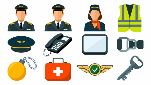 Aviation Essentials: A collection of meticulously rendered aviation-themed icons, depicting essential elements. perfect for illustrating various aspects of flight, industry, and safety.
