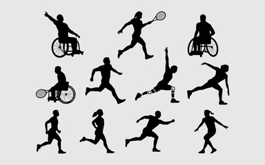 Obraz premium Dynamic silhouettes of Sports: A captivating montage of diverse figures engages in a spectrum of sports, their forms starkly defined against a minimalist backdrop.