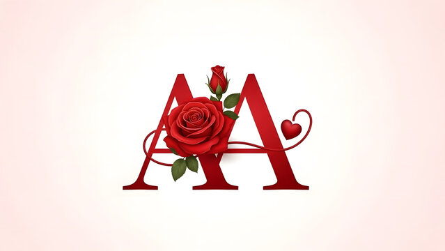 Stylish AA monogram logo with rose and heart detail, perfect for romantic branding, Valentine&rsquo;s Day visuals, and elegant love themes.