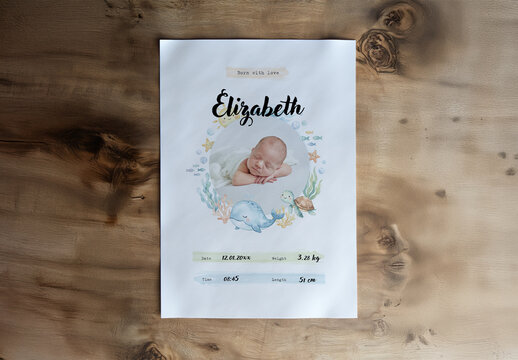 Born Card Layout With Underwater Frame Design