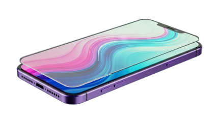 Purple smartphone with screen protector overlay