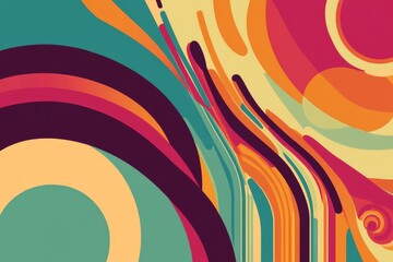 Retro funk background with a 70s vibe featuring colorful patterns and swirling designs, creating an energetic atmosphere for events and art projects