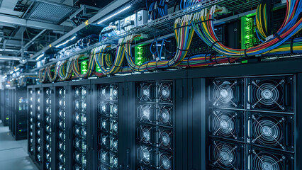 Modern Data Center Server Corridor Interior