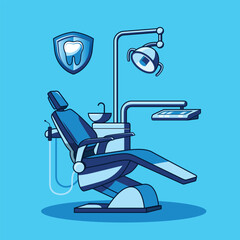 Dental Chair Vector Illustration with Dental Lamp and Oral Care Equipment