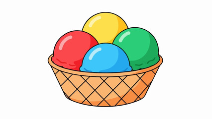 Colorful scoops of ice cream in a waffle cone basket