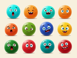 Obraz premium Colorful smiling balls with various facial expressions