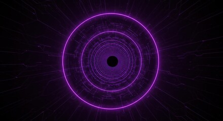 Neon Purple Rings in Dark Tech Tunnel: Futuristic Abstract Design